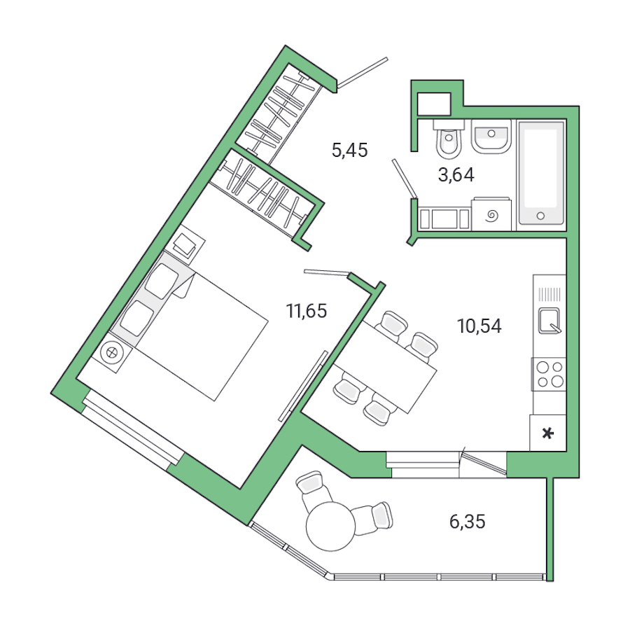 1-комнатная квартира 37.63 м², 1/7 эт., ЖК «Jaanila Drive»